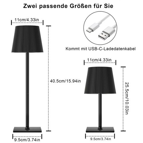 Lampe De Table 11x11x25.5-40.5 Cm, 3 Modes D’éclairage, Rechargeable 3w, Hauteur Réglable, Noir