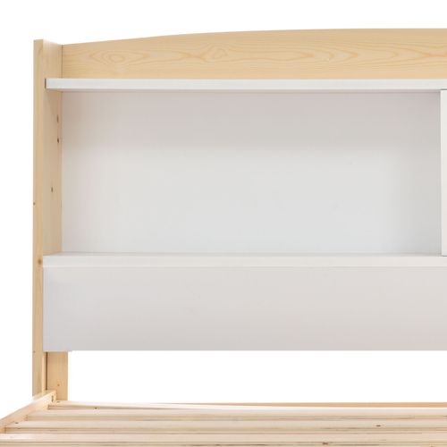 Lit Enfant Lit 90x200 Avec Tête De Lit Rangement, Bois Massif + Mdf, Blanc