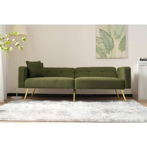 Canapé Convertible 2 Places Angle Réglable, Pieds Dorés, Tissu Sherpa, Vert