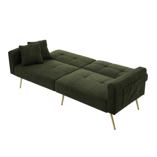 Canapé Convertible 2 Places Angle Réglable, Pieds Dorés, Tissu Sherpa, Vert