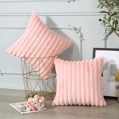 Housses De Coussin 45x45cm, Lot De 2, Fermeture Éclair Dissimulée, Velours Simple Face, Rose