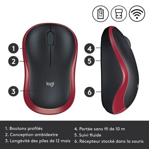 Souris - Sans Fil - M185 - Rouge - Ambidextre