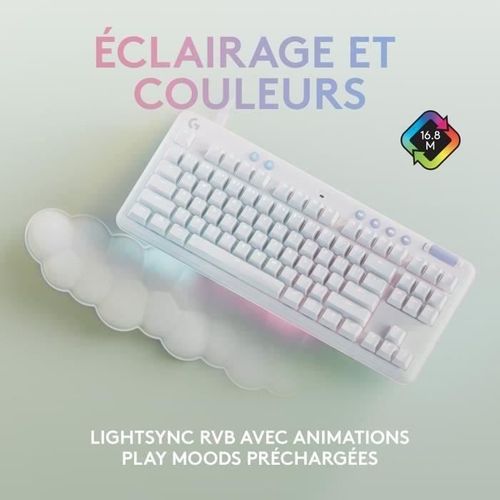 Clavier Gamer - Filaire - G713 - Mécanique - Repose-poignet - Switch Tactile Gx Brown - White Mist