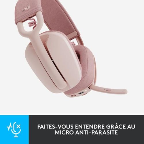 Casque PC Logitech Zone Vibe 100 Casque D''ecoute Leger Sans Fil Avec Micro Anti-bruit - Rose