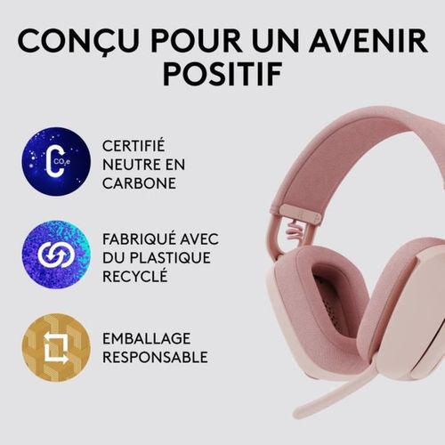 Casque PC Logitech Zone Vibe 100 Casque D''ecoute Leger Sans Fil Avec Micro Anti-bruit - Rose