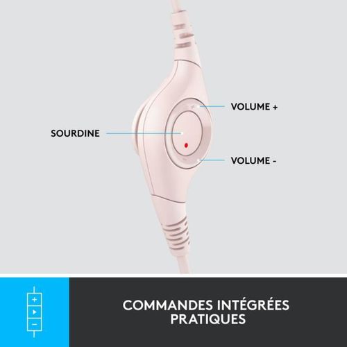 Casque - Filaire - Logitech - H390 - Stéréo, Microphone Intégré, Antibruit - Rose