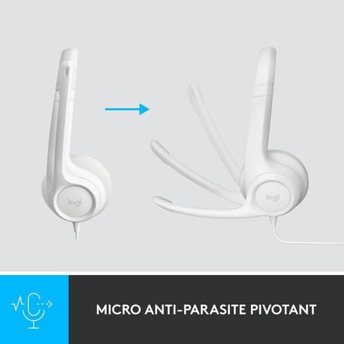 Casque - Filaire - Logitech - H390 - Stéréo, Microphone Intégré, Antibruit - Blanc