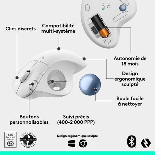 Souris Ergonomique - Sans Fil - Ergo M575s - Blanc