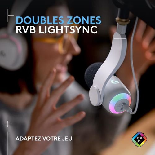 Microphone Logitech G Yeti Gx Gaming Rvb Dynamique Avec Lightsync Pour PC/mac - Blanc