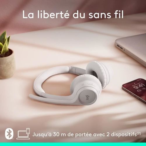 Casque PC Logitech Zone 300 Bluetooth Sans Fil Avec Microphone Anti-parasite - Blanc