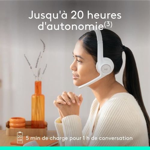 Casque PC Logitech Zone 300 Bluetooth Sans Fil Avec Microphone Anti-parasite - Blanc