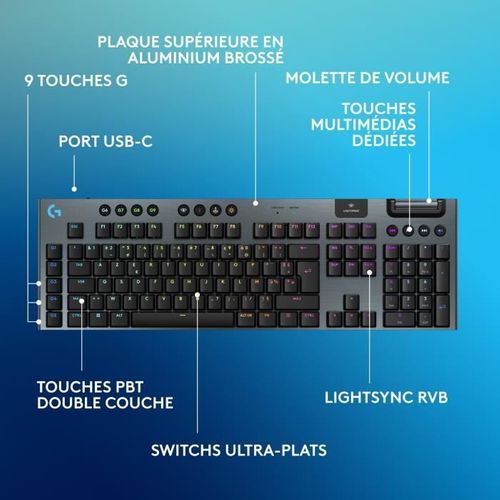 Clavier Gamer - Sans Fil - G915 X - Switch Clicky - Azerty - Noir