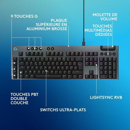 Clavier Gamer - Filaire - Logitech G - G915 X - Switch Tactile - Azerty - Noir