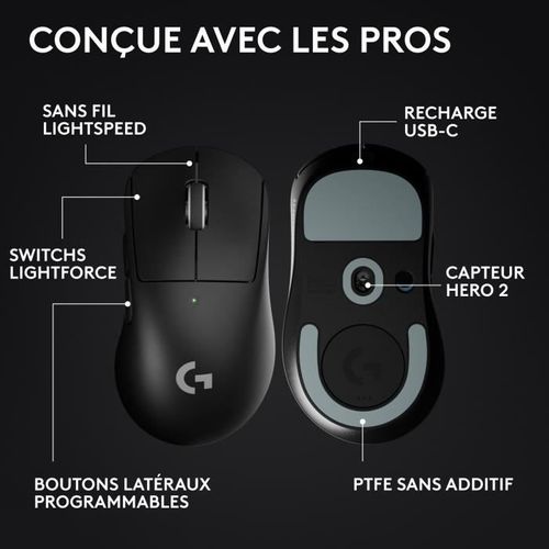 Souris Gamer - Sans Fil - Logitech - G Pro X Superlight 2 Dex - Noir