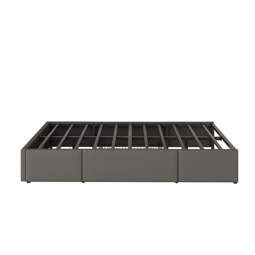 Lit Simple, 90x200, Avec Tiroirs, Sans Tête De Lit, Pu, Bande LED, Lattes Métalliques, Gris