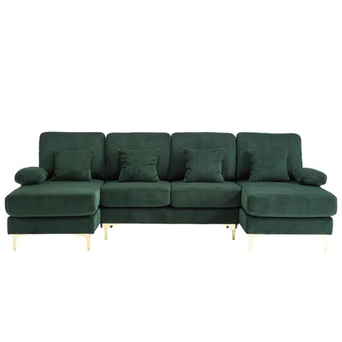 Canapé En U Avec Éclairage D'ambiance LED, Port USB-c, Coussins Et Dossiers, Bois Massif,vert Foncé