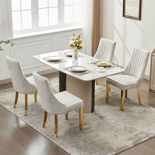 Ensemble De Salle à Manger, 2 Pièces, Tissu Doux Avec Pieds En Bois Massif, Lin,beige Clair