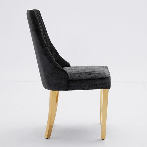 Ensemble de salle à manger, 2 pièces, pieds en acier inoxydable plaqué or, lin, noir