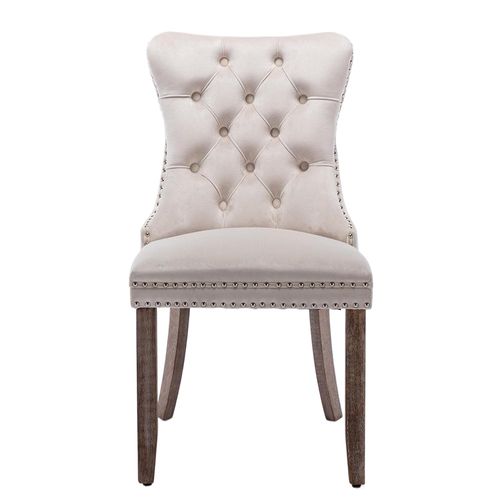 Ensemble De Chaises De Salle à Manger, Avec Pieds En Bois, Bois Massif, Velours,beige