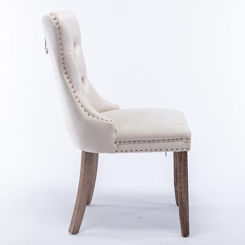 Ensemble De Chaises De Salle à Manger, Avec Pieds En Bois, Bois Massif, Velours,beige