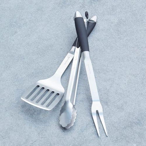 Set D'ustensiles De Barbecue Inox 44cm Avec Poignée Silicone Barbecook