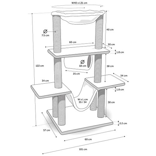 Arbre À Chat Hamza Noir 60x57x122 Cm