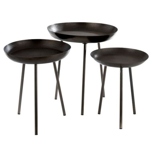 Lot De 3 Tables D'appoint Rondes "cario" 50cm Gris