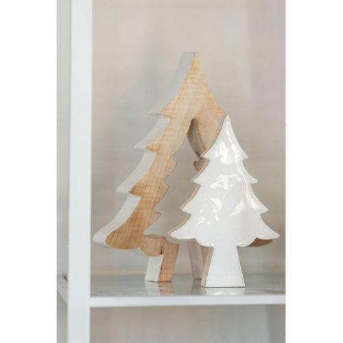 Sapin De Noël à Poser "puzzle" 30cm Blanc et Naturel