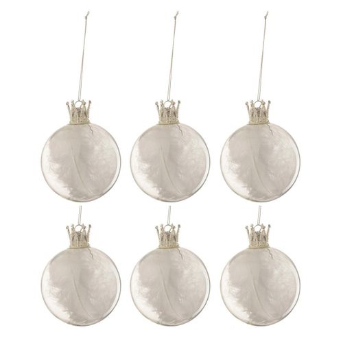 Lot De 6 Boules De Noël "couronne" 8cm Blanc