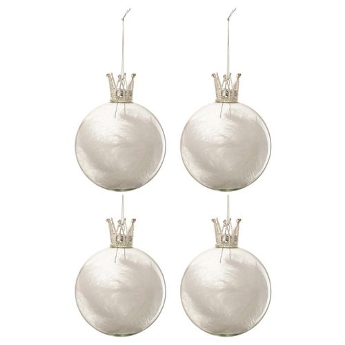 Lot De 4 Boules De Noël "couronne" 10cm Blanc
