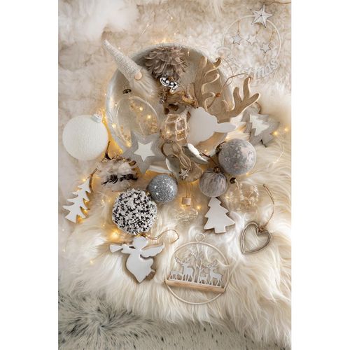 Lot De 4 Boules De Noël "enneigée" 12cm Blanc