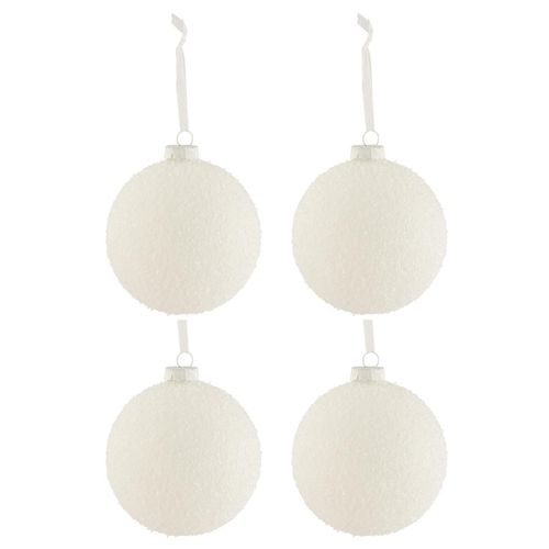 Lot De 4 Boules De Noël "enneigée" 12cm Blanc