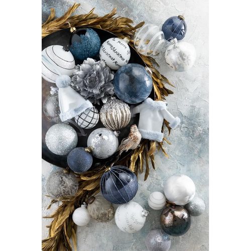 Lot De 6 Boules De Noël "marbre" 8cm Blanc