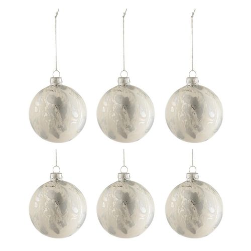Lot De 6 Boules De Noël "marbre" 8cm Blanc