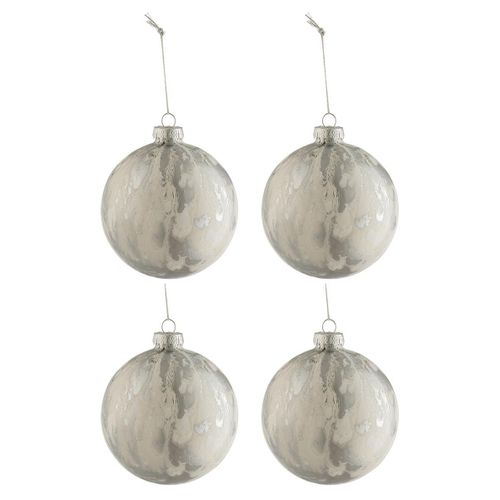 Lot De 4 Boules De Noël "marbre" 10cm Blanc
