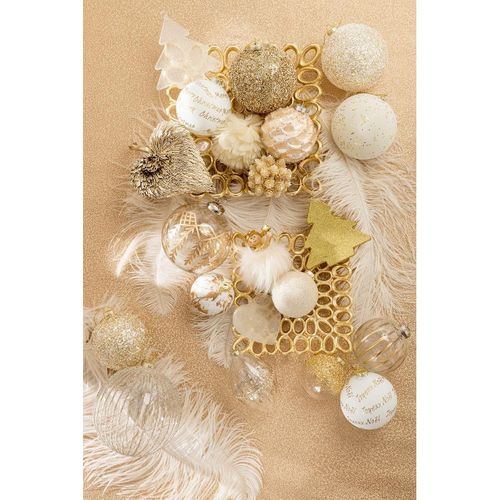 Lot De 4 Boules De Noël "xmas" 10cm Blanc et Or