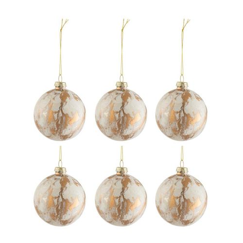Lot De 6 Boules De Noël "marbre" 8cm Blanc et Or