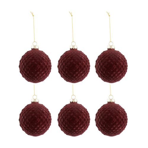 Lot De 6 Boules De Noël "motifs" 8cm Bordeaux