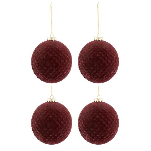 Lot De 4 Boules De Noël "motifs" 10cm Bordeaux