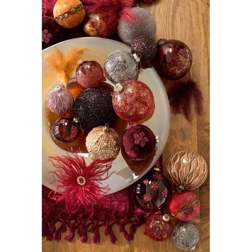 Lot De 6 Boules De Noël "givrées" 8cm Bordeaux