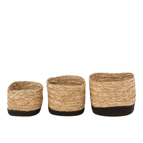Lot De 3 Paniers Déco "carrés" 28cm Naturel et Noir