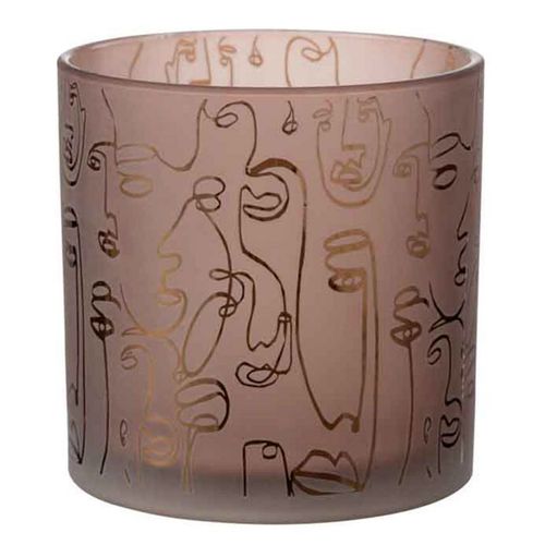 Photophore En Verre "happy Faces" 15cm Terracotta