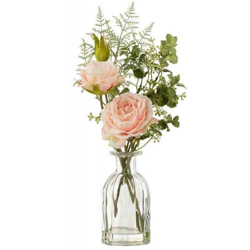 Bouquet De Fleurs Artificielles "roses" 33cm Vert et Rose