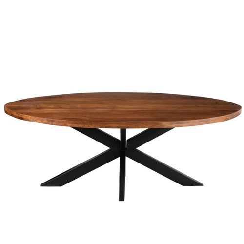 Table De Salle à Manger Ovale En Acacia Et Métal Noir L210 - Edgar