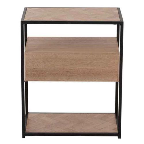 Table D'appoint 1 Tiroir "miraza" 61cm Naturel et Noir