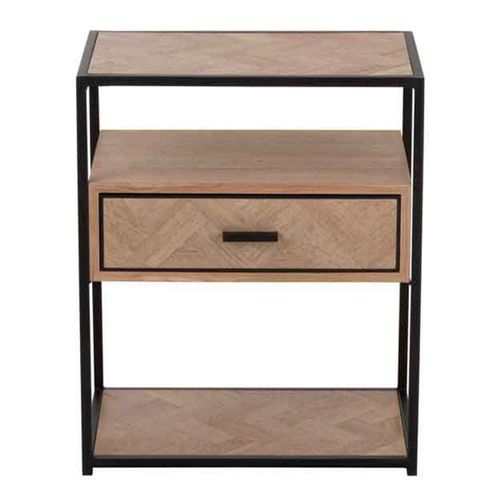 Table D'appoint 1 Tiroir "miraza" 61cm Naturel et Noir