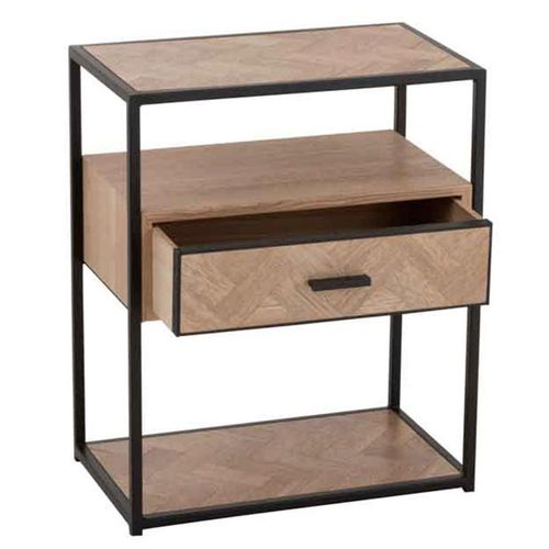 Table D'appoint 1 Tiroir "miraza" 61cm Naturel et Noir