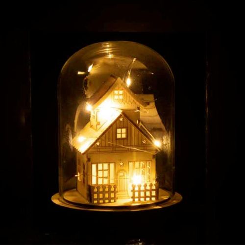 Cloche Déco LED "maison D'hiver" 18cm Naturel