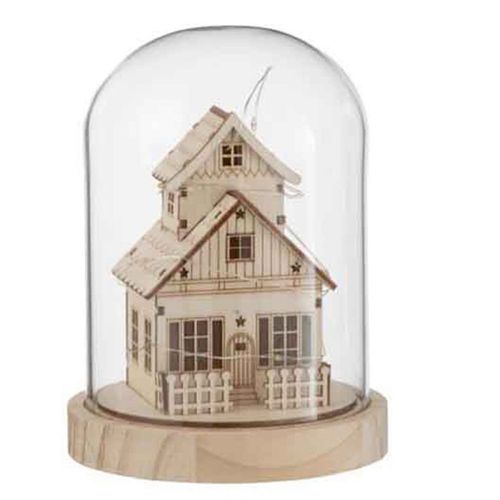 Cloche Déco LED "maison D'hiver" 18cm Naturel