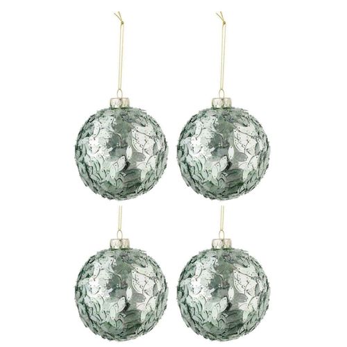 Lot De 4 Boules De Noël "paillettes" 10cm Vert Menthe